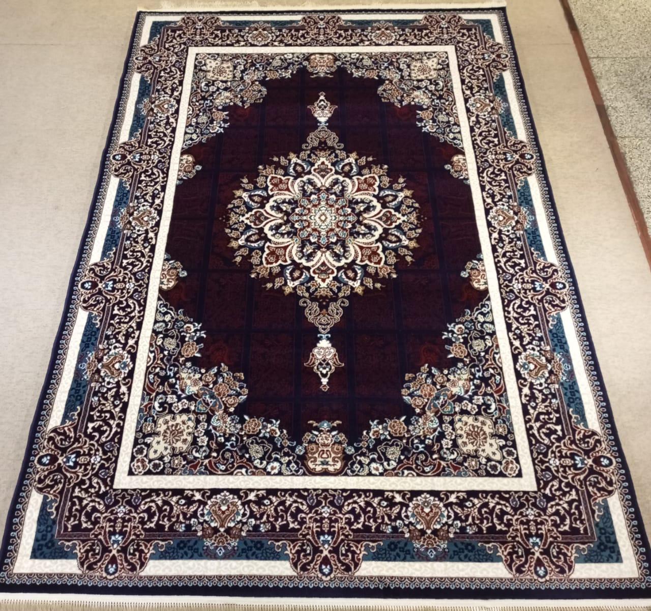 Tabriz Panel-Grid Medallion Rug — Burgundy/Navy & Ivory