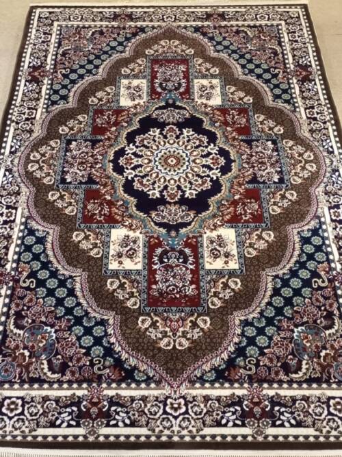 Isfahan Royal Medallion Rug — Navy/Teal/Maroon (Scalloped Frame)