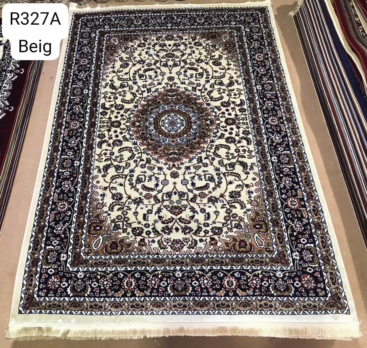 Kashan Floral Medallion Rug — Beige/Ivory & Charcoal (R327A)
