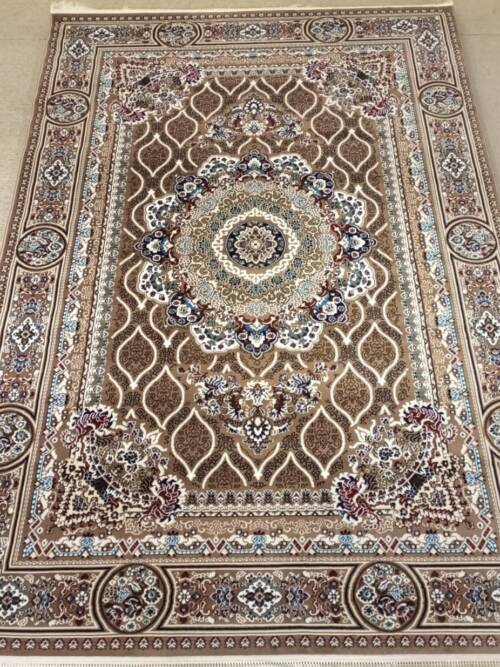 Isfahan Lattice Medallion Rug — Taupe/Beige & Ivory