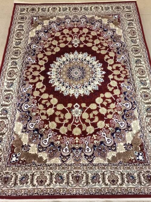 Kashan Floral Medallion Rug — Maroon/Gold & Ivory