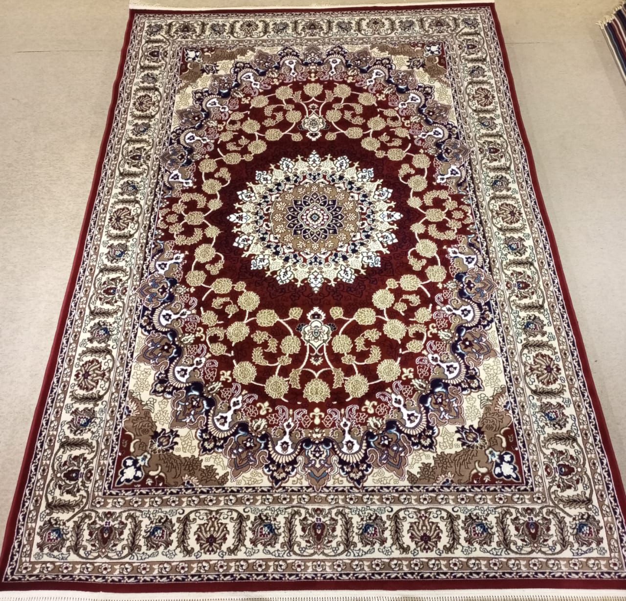 Kashan Floral Medallion Rug — Maroon/Gold & Ivory