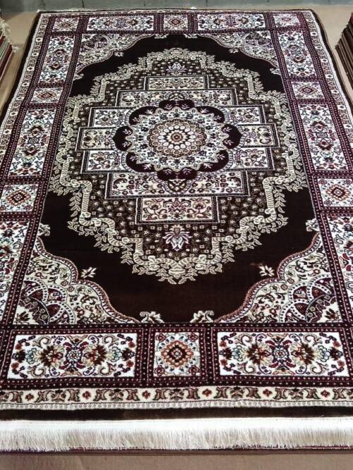 Tabriz Panel Medallion Rug — Brown/Ivory & Burgundy (R295B)