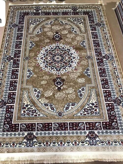 Tabriz Arch Medallion Rug — Light Brown/Ivory & Burgundy (R363B)