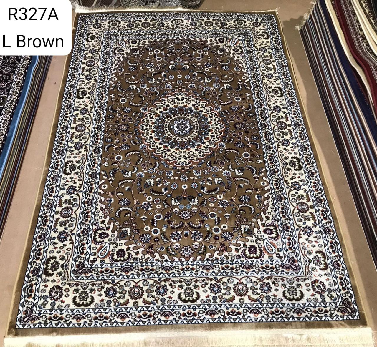 Kashan Floral Medallion Rug — Light Brown/Ivory (R327A)
