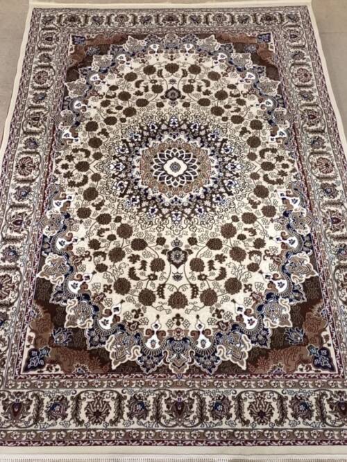 Kashan Floral Medallion Rug — Ivory/Mocha & Sky-Blue