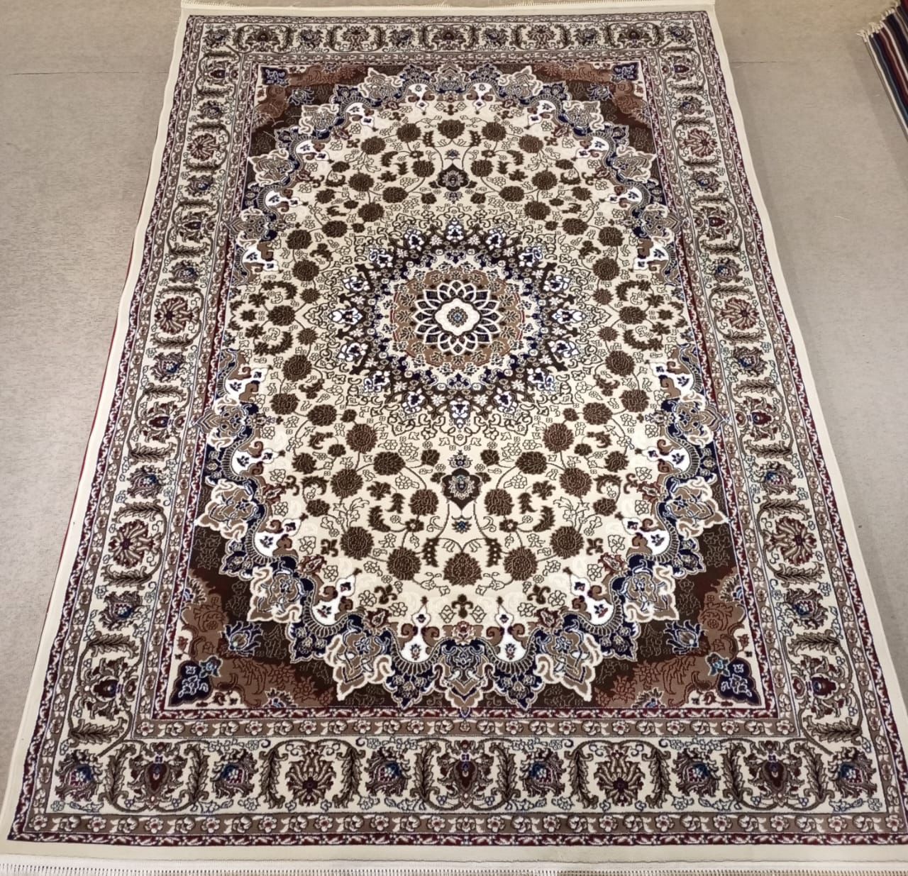 Kashan Floral Medallion Rug — Ivory/Mocha & Sky-Blue