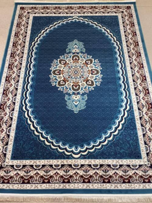 Isfahan Azure Oval Medallion Rug — Teal/Blue & Ivory