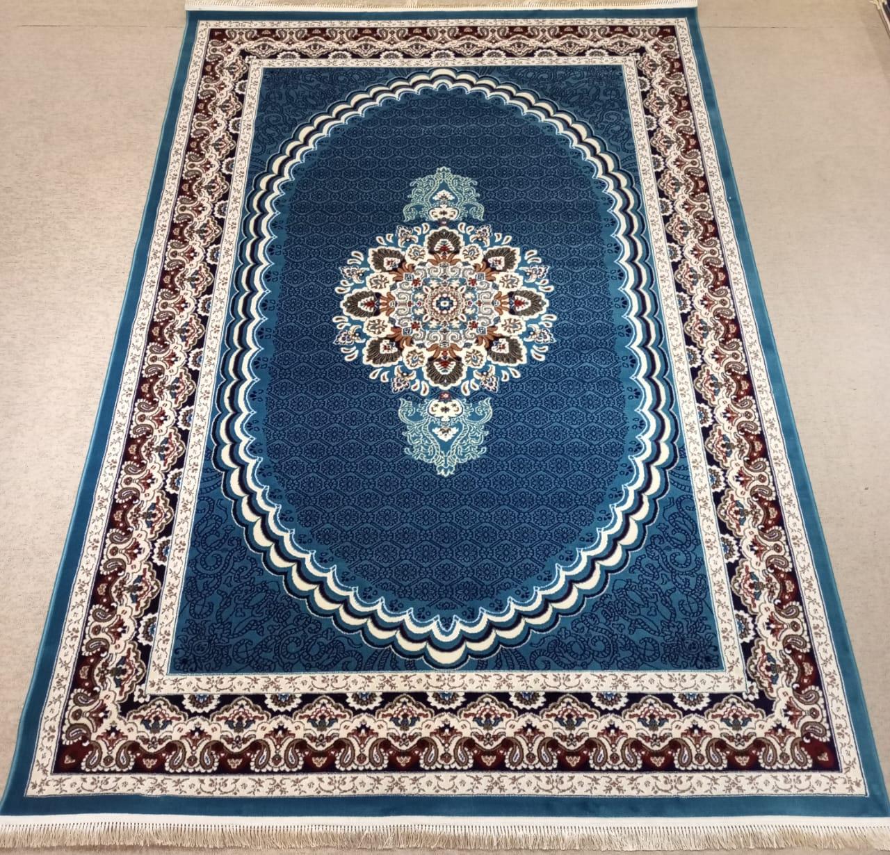 Isfahan Azure Oval Medallion Rug — Teal/Blue & Ivory