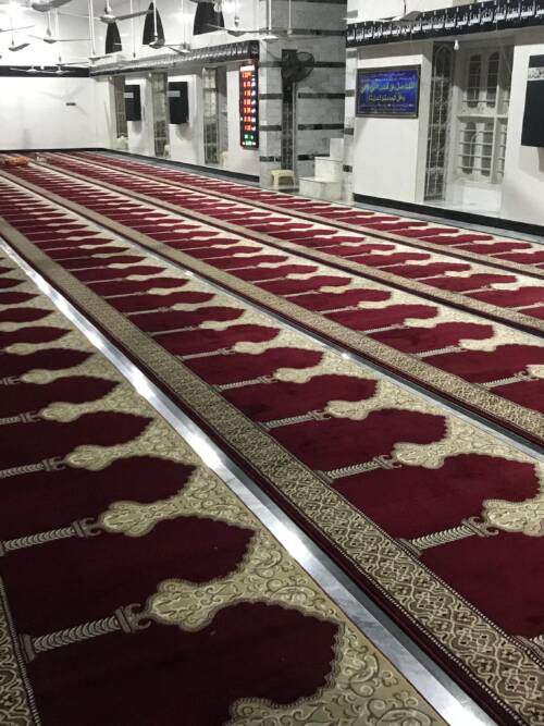 Masjid Saff Runner Carpet — Burgundy & Gold Mihrab (120 cm Width)