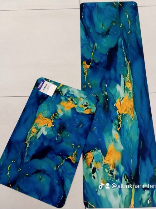 CRAFT by Albukhari Interior Blue and Gold Abstract Marble-Effect Floor Mats / Runners