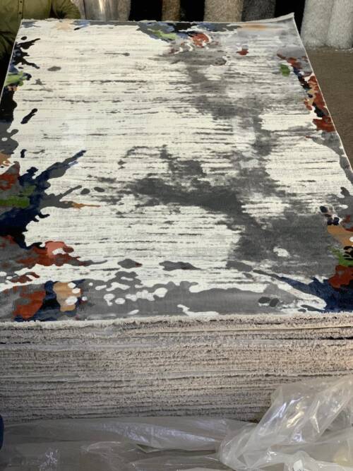 Modern Abstract Area Rug with a Distressed Finish