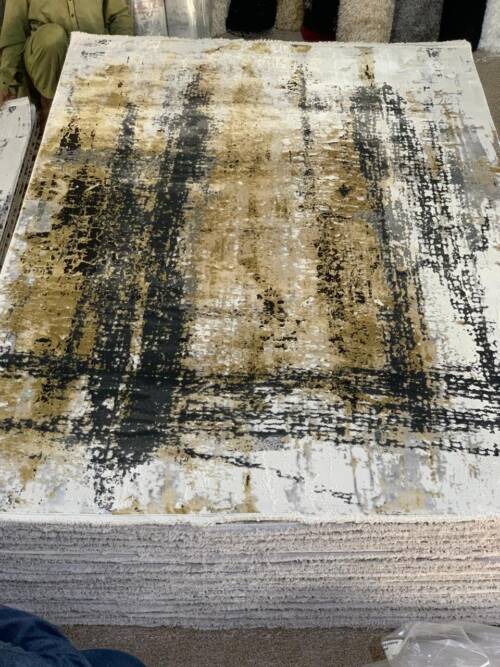 Modern Abstract Distressed Area Rug with a brushstroke pattern