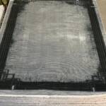 Modern Distressed Grey Area Rug with a Geometric Border