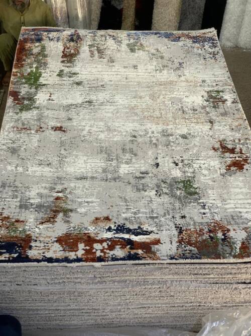 Contemporary Multi-Color Abstract Rug with Faded/Worn Effect