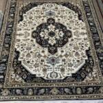 Traditional Persian-Style Floral Medallion Area Rug in Cream, Black, and Beige