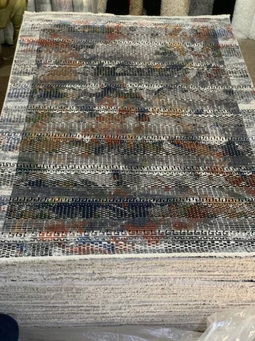 Contemporary Abstract Striped Rug with geometric accents