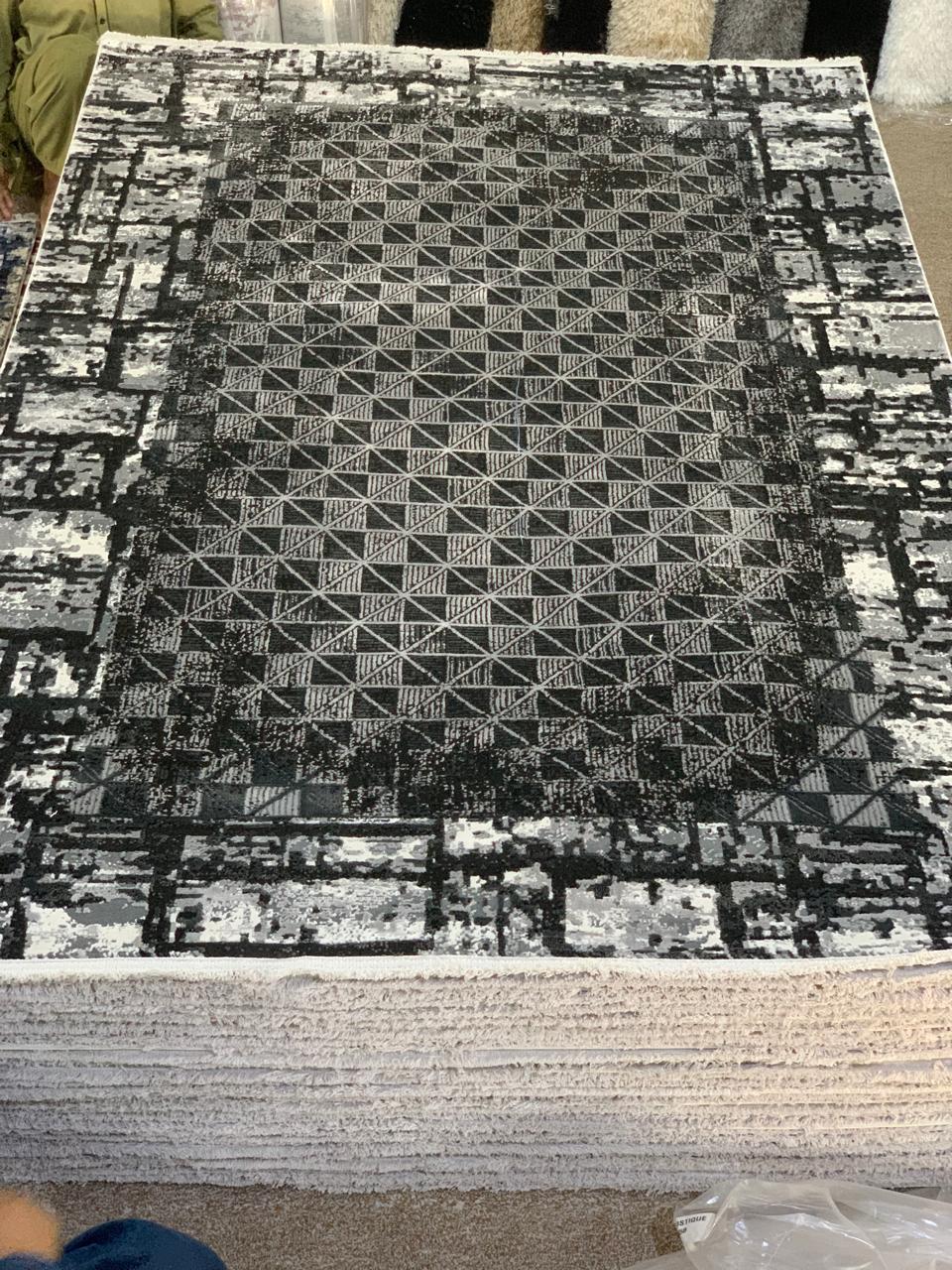 Modern Geometric Abstract Area Rug with a distressed or aged effect
