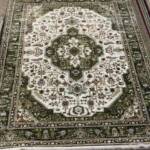 Traditional green Persian-style area rug with its central medallion and intricate patterns