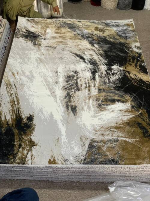 Modern Abstract Distressed Area Rug shades of brown, white and black