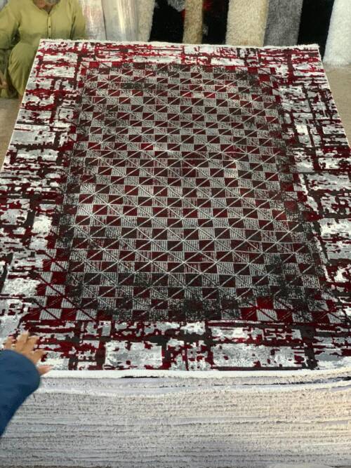 Modern Geometric Rug combination of red and black
