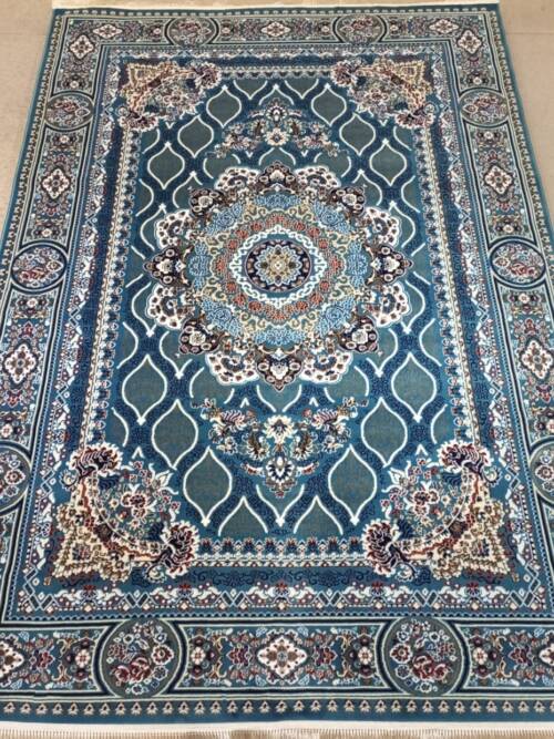 Isfahan Lattice Medallion Rug — Teal/Sea-Blue & Ivory