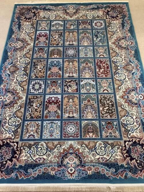 Kheshti Garden Panel Rug — Teal/Sea-Blue & Ivory