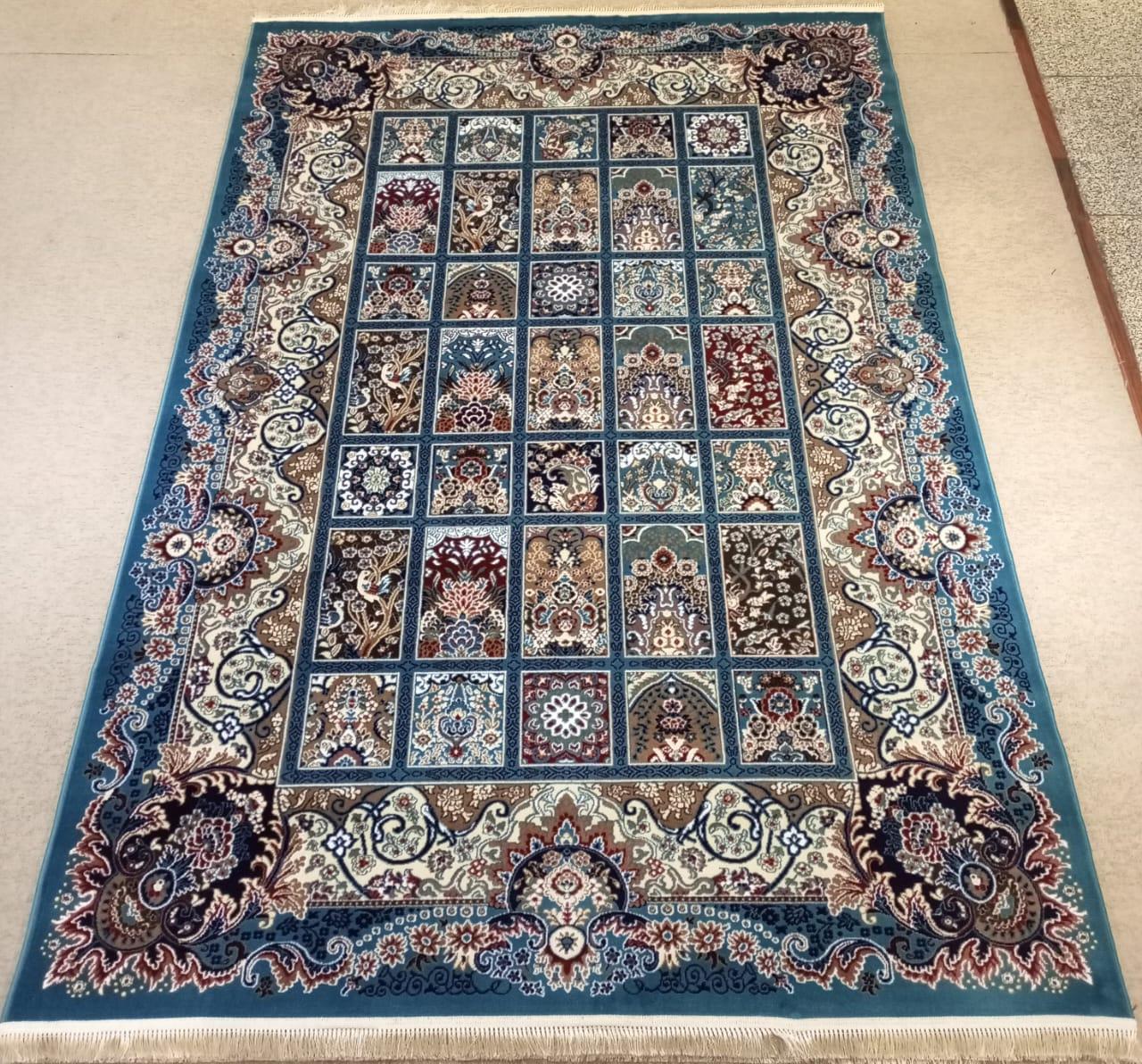 Kheshti Garden Panel Rug — Teal/Sea-Blue & Ivory