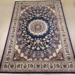 Kashan Floral Medallion Rug — Navy/Gold & Ivory