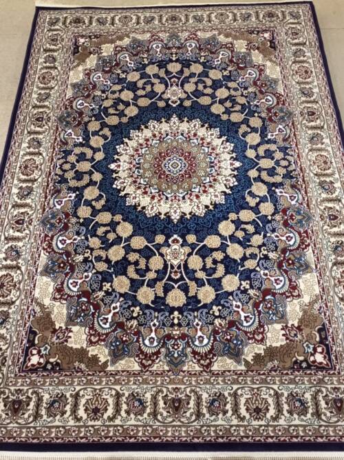 Kashan Floral Medallion Rug — Navy/Gold & Ivory