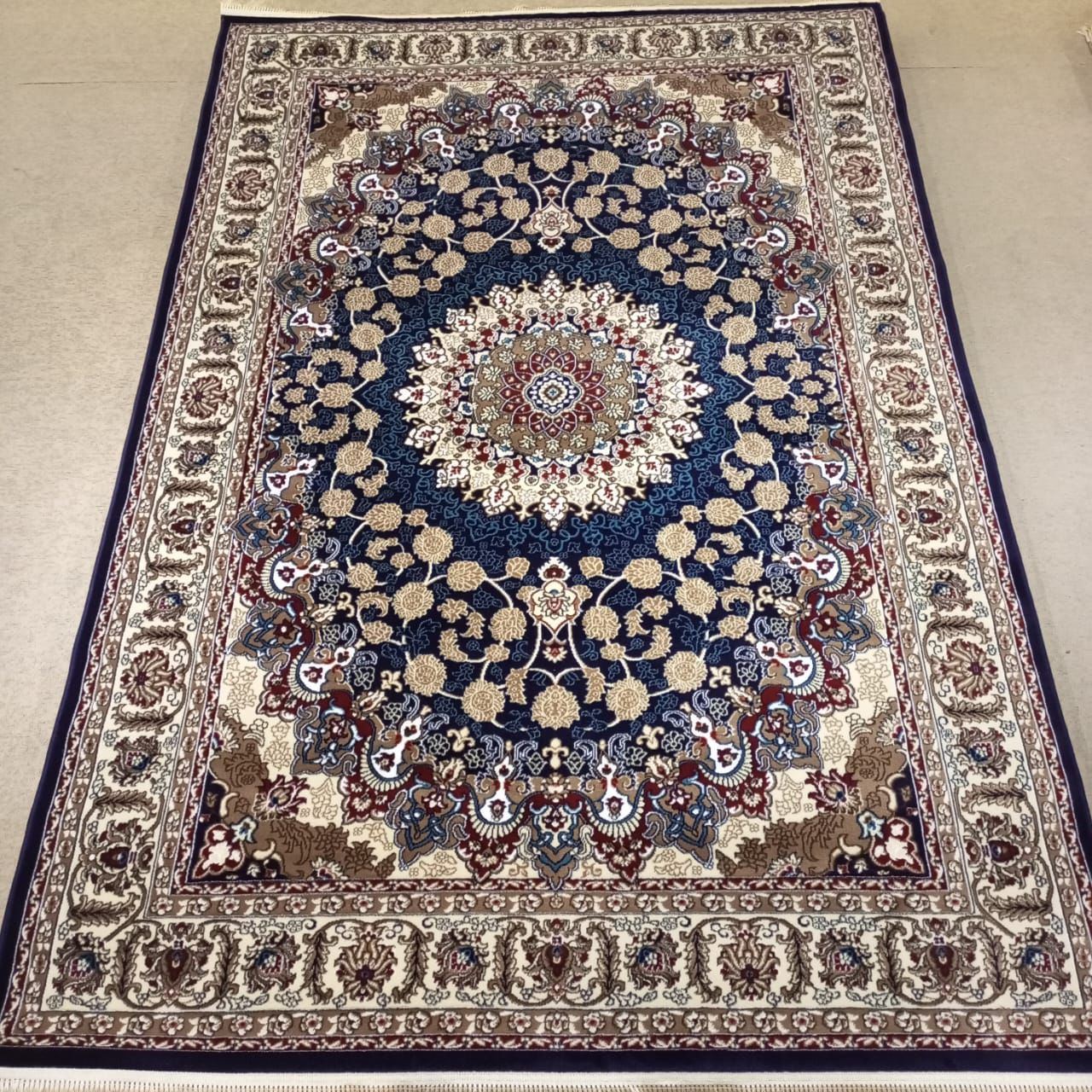 Kashan Floral Medallion Rug — Navy/Gold & Ivory