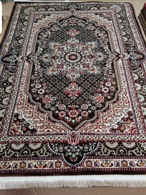 Tabriz Stepped Medallion Rug — Brown/Ivory & Brick (R297B)