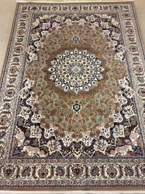 Kashan Floral Medallion Rug — Sand/Taupe & Ivory
