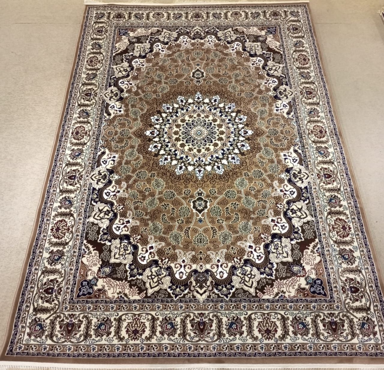 Kashan Floral Medallion Rug — Sand/Taupe & Ivory