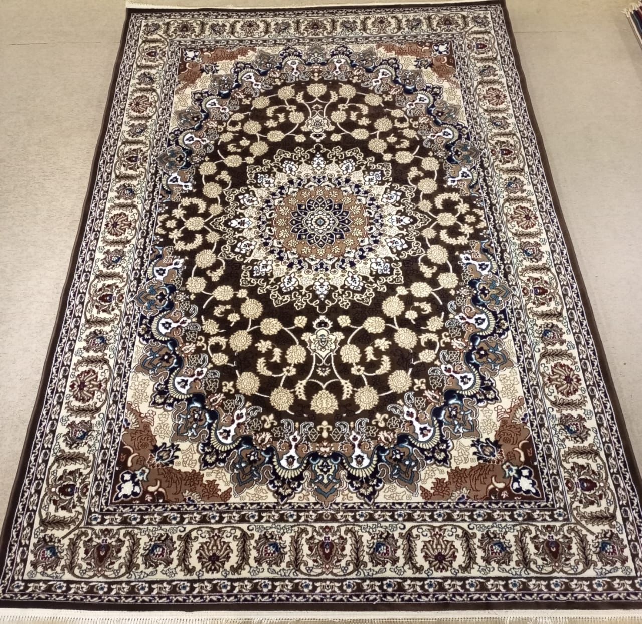 Kashan Floral Medallion Rug — Coffee Brown/Ivory & Taupe
